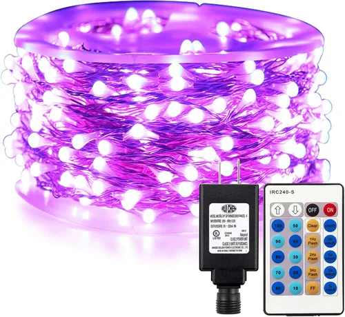 Vista 17 de RUICHEN Guirnalda de luces regulables enchufables de 66 pies, 200 luces LED de alambre de cobre con control remoto, blanco cálido