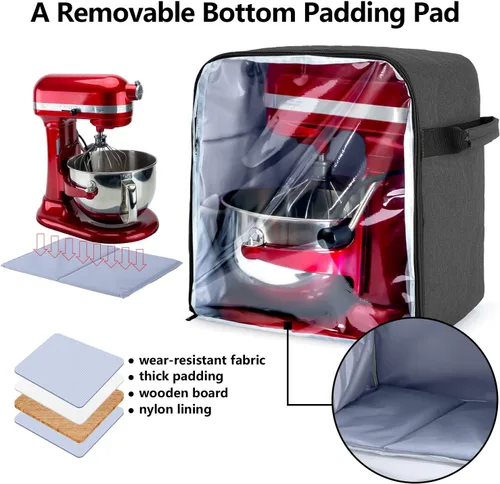 Vista 4 de Luxja - Cubierta protectora contra el polvo, color negro Compatible with 6-8 Quart KitchenAid Mixers, Bottom Padding Pad, Clear Front Panel