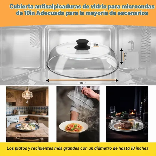 Vista 7 de Tapa de 10 Pulgadas de Vidrio para Microondas con Protección contra Salpicaduras para Alimentos con Alfombrilla de Silicona, Tapa de 10 Pulgadas