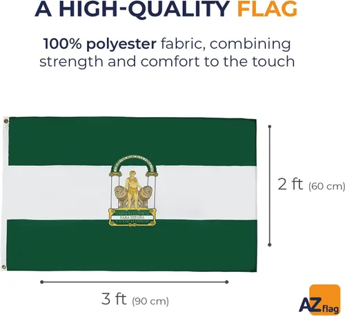 Vista 2 de AZ FLAG - Bandera de Andalucía - 2x3 pies - Cartel de la Región Española de Andalucía de Poliéster 100D con dos ojales metálicos - Resistente a