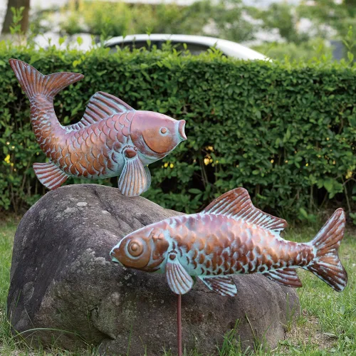 Vista 6 de Juego de 2 esculturas de peces Koi para exteriores, estatua de jardín, estanque, peces, patio, esculturas y estatuas de Koi de cobre antiguo