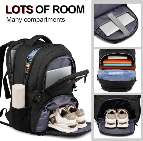 Vista 2 de ZUBOND Mochila con compartimento para zapatos para hombres y mujeres, mochila de viaje para laptop de 17.3 pulgadas con puerto USB, mochila
