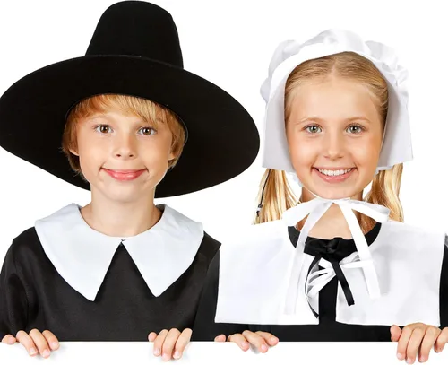 Vista 3 de Conjunto de disfraz de peregrina para niñas, vestido colonial de peregrina, disfraz de peregrina para Halloween, disfraces de cosplay para niños
