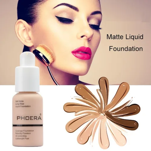 Vista 3 de PHOERA - Base de maquillaje mate, corrector de control de aceite, maquillaje impermeable de larga duración, base de cobertura completa
