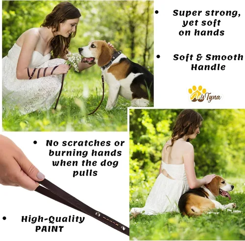Vista 3 de Juego de collar y correa de cuero para perro, correa de cuero para perro de 6 pies x 1/2 pulgadas y collar de perro resistente para cachorros