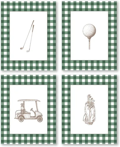 Vista 11 de Pleonox Juego de 4 impresiones artísticas inspiradoras para pared de golf verde retro de 8 x 10 pulgadas, decoración de sala de deportes, fotos