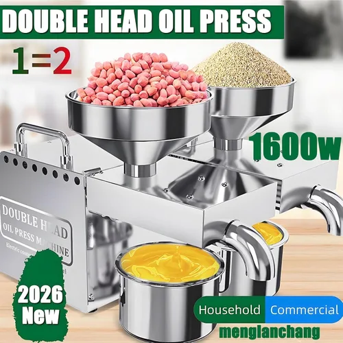 Vista 2 de Máquina de prensa de aceite de 1600 W con salidas de aceite dobles Nueva prensa de aceite automática 2026 de 8 a 26.5 lbs/h Prensa de aceite