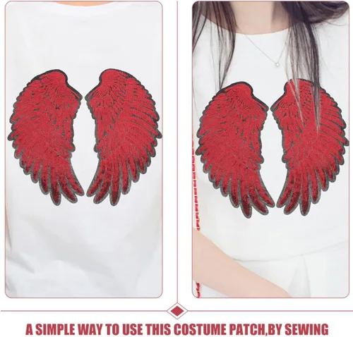 Vista 4 de 2pcs Red Sequin Angel Wing Embroidered Patches Iron-on Applique for Jackets DIY Clothes Accessory Craft Embellishments Suitable for Halloween