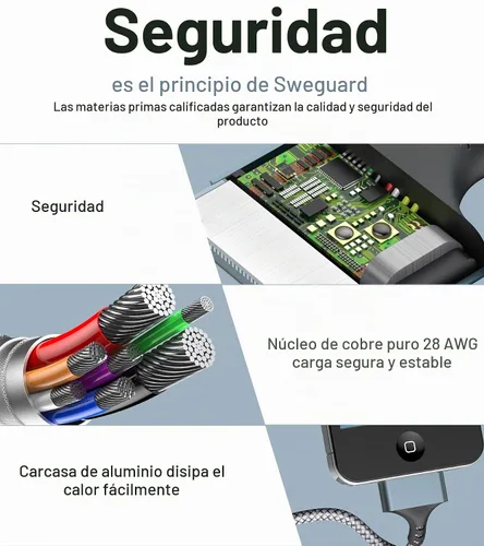 Vista 4 de AviBrex Cable de carga USB a 30 pines, carga rápida USB de 3.3 pies, paquete de 2 unidades, color gris