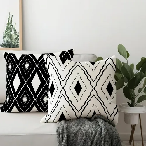 Vista 3 de Fundas de almohada bohemias en blanco y negro, fundas de almohada geométricas, fundas de almohada abstractas, fundas de almohada modernas