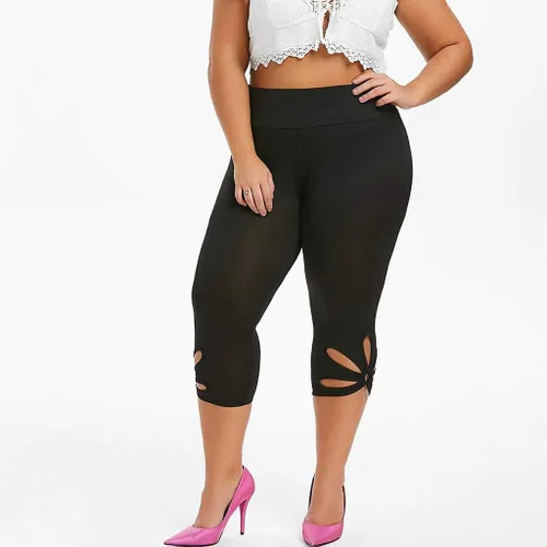 Vista 3 de Aniywn Leggings capri de yoga para mujer, tallas grandes, mallas elásticas de cintura alta, pantalones de yoga, pantalones deportivos ahuecados