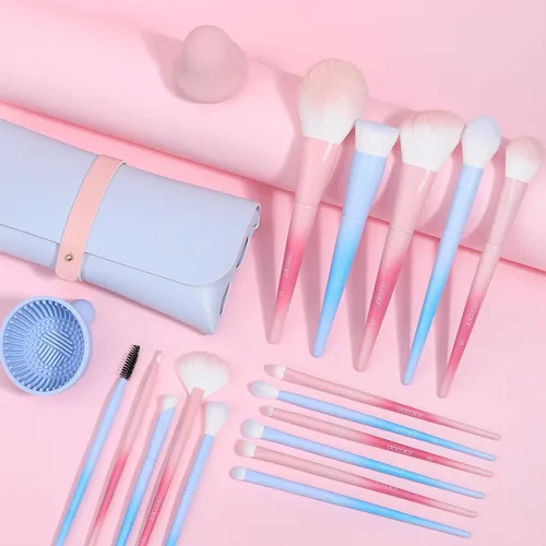 Vista 2 de Docolor brochas de maquillaje 16+3 piezas juego de brochas de maquillaje con bolsa de maquillaje, esponja de maquillaje y almohadilla de limpieza
