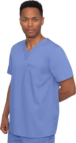 Vista 4 de Healing Hands Ropa quirúrgica para hombre, camiseta de tela ligera con un bolsillo para hombre, color azul, 2223 James, Azul