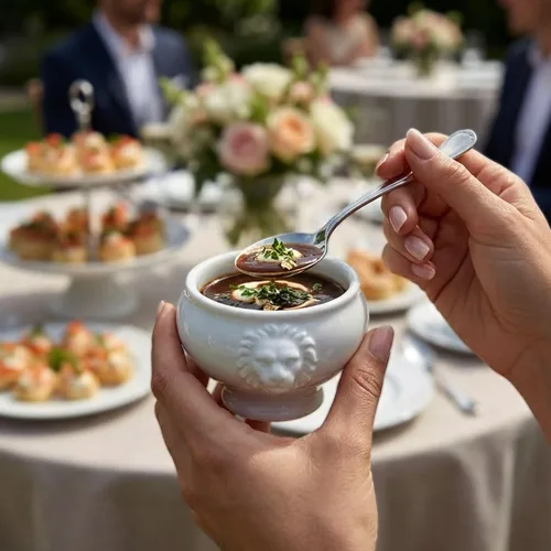 Vista 5 de Restaurantware -Cuencos de porcelana de 2 onzas, 10 cuencos pequeños de porcelana con diseño de cabeza de león - aptos para microondas, aptos