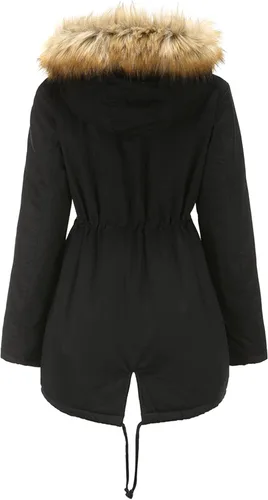 Vista 3 de DOSLAVIDA Abrigo grueso con capucha para mujer, chaqueta de invierno con forro polar, chaqueta larga de algodón con capucha de piel sintética