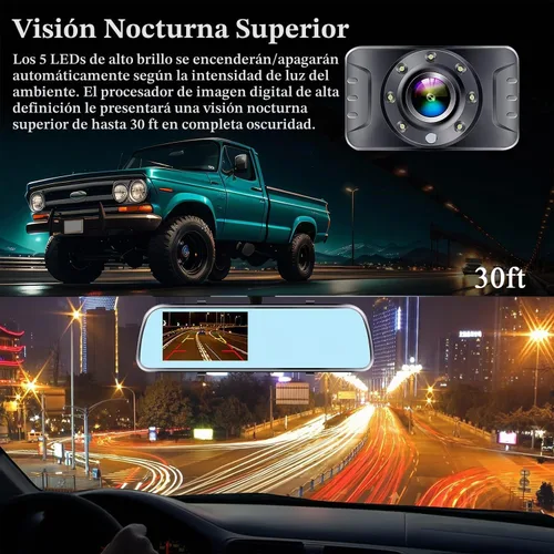 Vista 3 de Espejo de cámara de respaldo HD 1080P – Plug and Play, fácil de instalar, visión nocturna a color, espejo retrovisor con cámara de matrícula