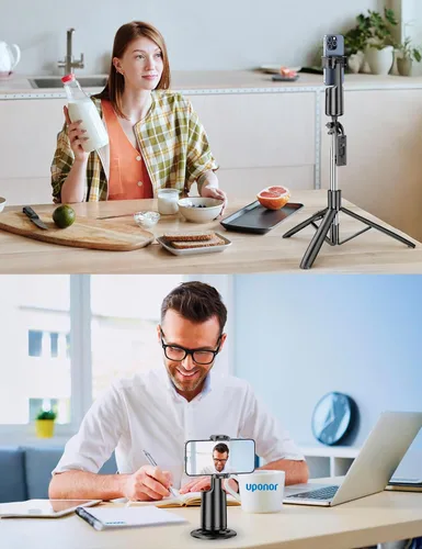 Vista 8 de Trípode de seguimiento facial automático de 66 pulgadas para iPhone, rotación de 360°, soporte de trípode con control remoto, soporte de disparo
