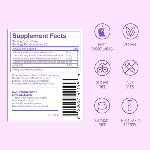 Vista 7 de Love Wellness Sleep* Tiras de derretimiento rápido - Apoyo para dormir de disolución rápida con melatonina y botánicos calmantes - Promueve un sueño