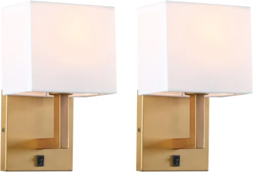 Vista 8 de PERMO Juego de 2 lámparas de pared individual con pantallas textiles blancas y botón de interruptor de encendido/apagado, pequeñas lámparas modernas