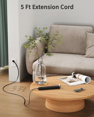 Vista 7 de DEPOW Regleta de Enchufes Negra con Protector contra Sobretensiones, Cable de Extensión Ultra Delgado de 5 Pies con Enchufe Plano, 1700 Julios, 5