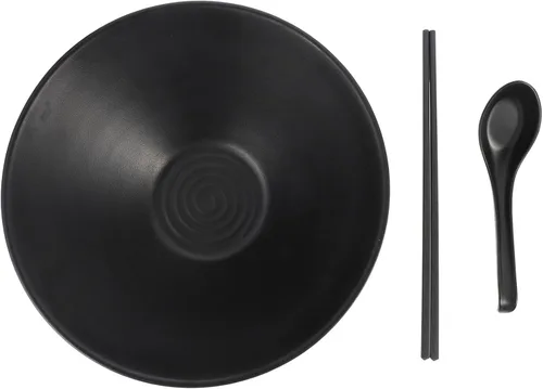 Vista 4 de Hemoton 1 juego de tazones de ramen cucharas mezcladoras palillos japoneses ensaladera con tapa Pho cuencos de cerámica cuencos de mezcla de ramen