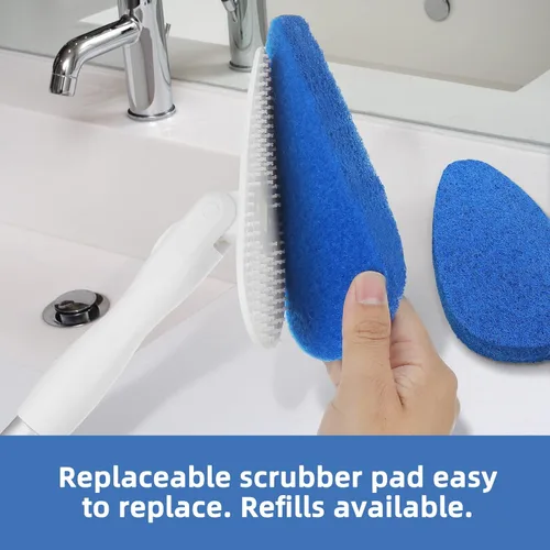 Vista 3 de Qaestfy Cepillo de limpieza para bañera y azulejos con mango largo ajustable de 51 pulgadas, cepillo de limpieza de bloqueo en su lugar, cabezal