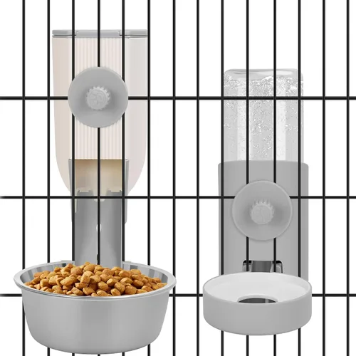 Vista 8 de Yummy Sam Jaula colgante dispensador automático de botellas de agua para mascotas pequeñas, alimentador automático desmontable de gravedad de 1.2 L