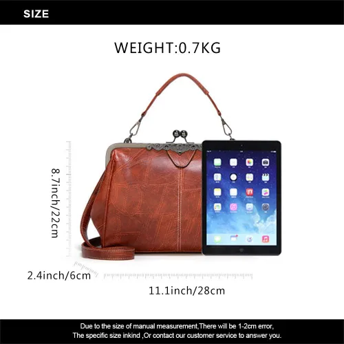 Vista 4 de Bolso vintage Kiss Lock para mujer, de cuero aceitado, bolso de mano