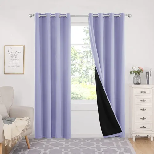 Vista 48 de Deconovo cortinas blackout 100 % con forro totalmente negro con aislamiento térmico de doble capa, oscurecimiento de la habitación, ahorro