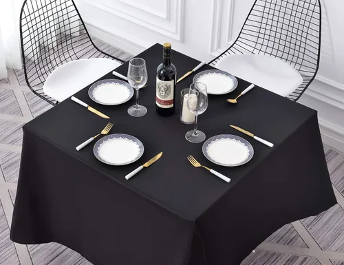 Vista 5 de Surmente Mantel cuadrado para mesas cuadradas o redondas, 100% poliéster, 52 x 52 pulgadas, mantel para bodas, banquetes o restaurantes (negro)