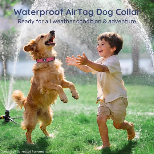 Vista 4 de Collar para perro Airtag con código QR, collar reflectante con soporte para Airtag, acolchado suave y hebilla de bloqueo de seguridad, collar Rosa