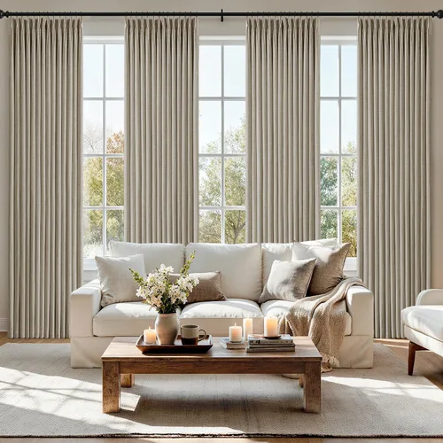 Vista 21 de MIULEE Juego de 4 paneles de cortinas plisadas de lino de 40 x 84 pulgadas Beige Blanco