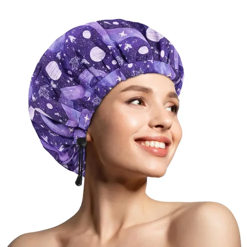 Vista 12 de 1 pieza de gorro de ducha, gorro de baño de doble capa y ajustable para la ducha, gorro de pelo extragrande reutilizable para mujer, exterior