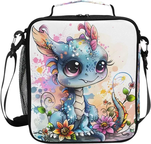 Vista 59 de Lonchera con patrón de cuadros blancos y negros, bolsa de almuerzo aislada, bolsa de preparación para niños, correa de hombro congelable a001