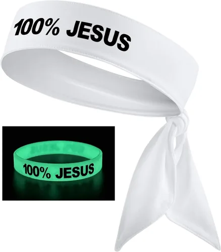 Vista 6 de 100% Jesús Sports Diadema y pulsera de silicona para fútbol, fútbol fútbol blanco y negro, atletismo, fitness, banda elástica para el sudor, bandana