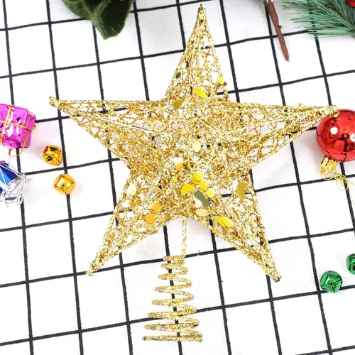 Vista 3 de URATOT Adorno Superior de Árbol de Navidad con Purpurina de Metal, Estrella de Alambre Hueca para la Punta del Árbol de Navidad para Decoración