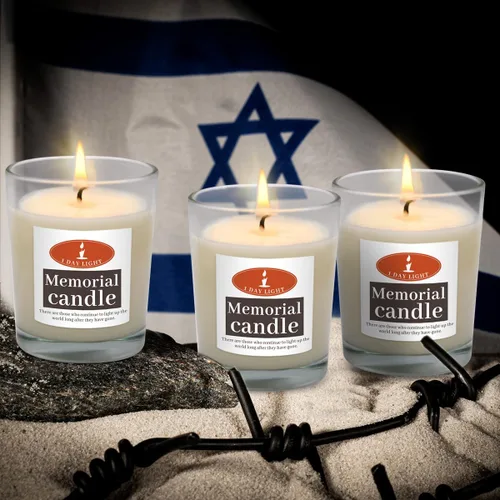 Vista 4 de Paquete de 20 velas conmemorativas de Yahrzeit de cristal, buenas para las fiestas de Yizkor y Yom Kippur, Ner Neshama en vaso de vidrio