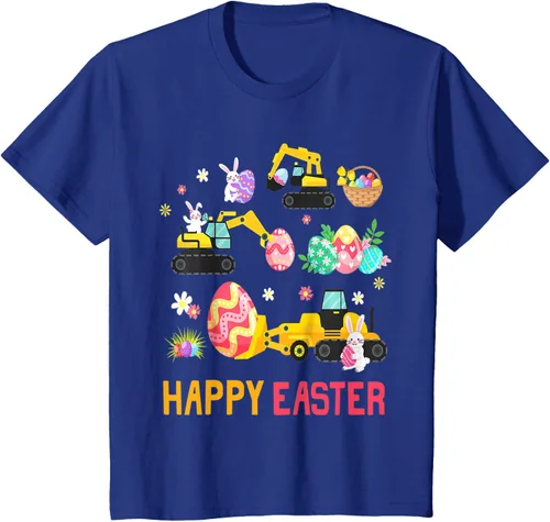 Vista 12 de Kids Happy Easter Construction Crane Truck Boys Toddler T-Shirt Negro
