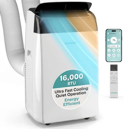 Vista 16 de SereneLife Aire acondicionado portátil de 8000 BTU con WIFI Enfriamiento 3 en 1, ventilador y deshumidificador Temporizador de 24 horas de hasta