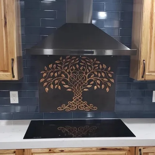 Vista 3 de Protector contra salpicaduras de cocina, protector contra salpicaduras de cocina del árbol de la vida celta, panel de cobre personalizable, azulejos