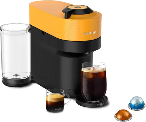 Vista 15 de Nespresso Vertuo Pop+ Cafetera para café y espresso de De'Longhi, Samra Origins de The Weeknd Vertuo Buna Amarillo con espumador de leche Aeroccino3