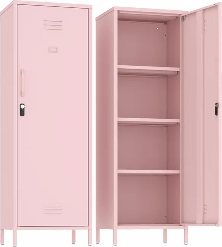 Vista 16 de Armario de almacenamiento de metal con puertas y estante, gabinetes de almacenamiento para oficina, aparador para oficina, sala de estar, comedor