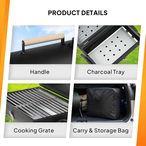 Vista 3 de VINGLI Parrilla de carbón portátil de doble cara, mango de madera, bolsa de almacenamiento, multifuncional de metal compacto de mesa para barbacoa