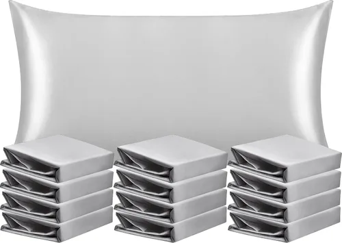 Vista 127 de NTBAY Paquete de 2 fundas de almohada estándar de satén para cabello y piel, lujosas y sedosas fundas de almohada con cierre de sobre, 20 x 26