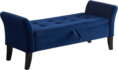 Vista 10 de Velvet Storage Ottoman Bench, Upholstered Footrest, 51.5 Inch, for Bedroom, Living Room, and Entryway， Beige