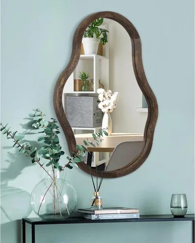Vista 7 de Espejo con marco de madera irregular para pared, moderno, asimétrico, único, espejo de pared para colgar, espejo artístico ondulado, decoración