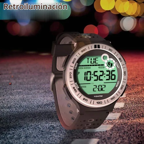 Vista 8 de Reloj para hombre, podómetro, reloj de buceo subacuático, 10 ATM, impermeable, con cronómetro de regazo y función de reloj despertador, formato