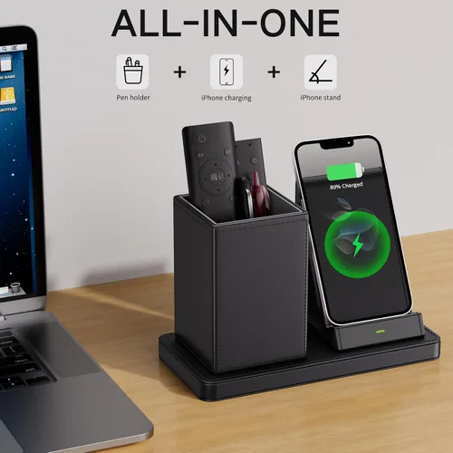 Vista 3 de Organizador Multifuncional para Bolígrafos de Escritorio, Negro, de Cuero Vegano, con Soporte para Control Remoto, Portalápices para Escritorio