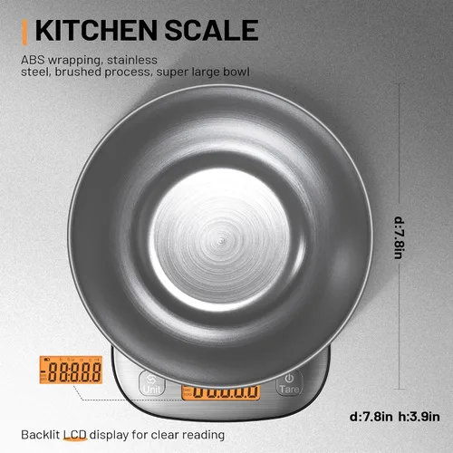 Vista 4 de GRAM PRES - Báscula digital de cocina para alimentos, gramos, 11 libras y 0.01 onzas With IPX6 Waterproof，Professional Stainless Steel Digital