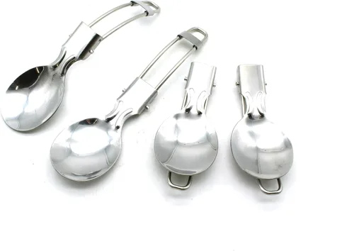 Vista 2 de TMAX 4 piezas de acero inoxidable dos cucharas plegables para lavar platos, 3 pulgadas de longitud plegable